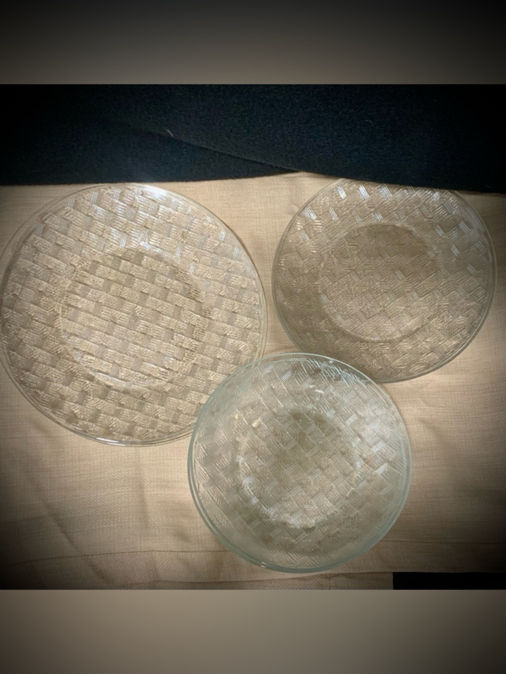 🇲🇽Vintage Forte Crisa Basketweave Glass (6) Piece Matching Plate & Bowl Set
